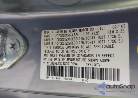2008 Honda Cr-V Lx z USA, uszkodzony, nr VIN JHLRE48348C010994